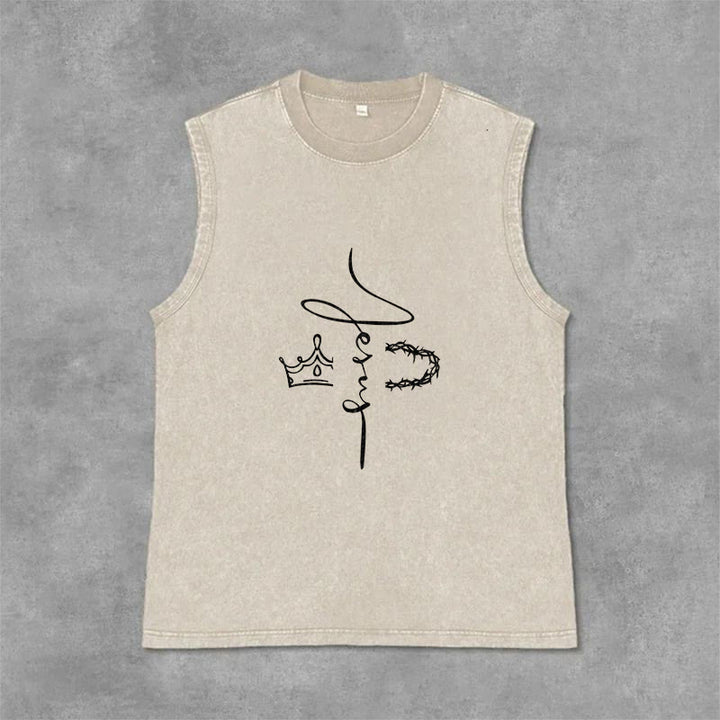 Christianartworkshop Jesus Crown Of Thorns Unisex Washed Tank Top - Beige - 2XL - image 9