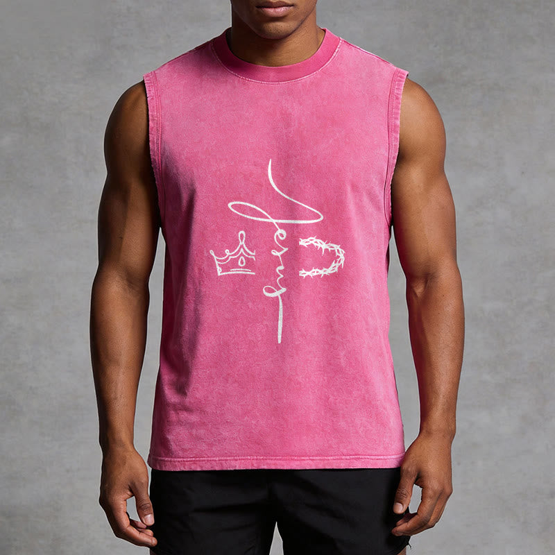Christianartworkshop Jesus Crown Of Thorns Unisex Washed Tank Top - image 13