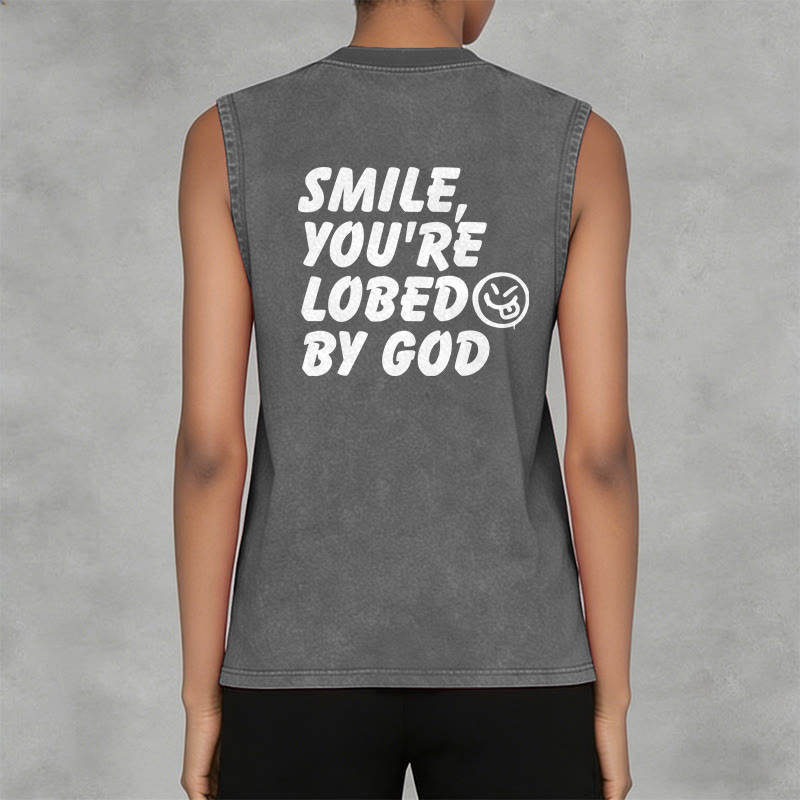 Christianartworkshop Smile You're Loved By God Unisex Washed Tank Top - image 12