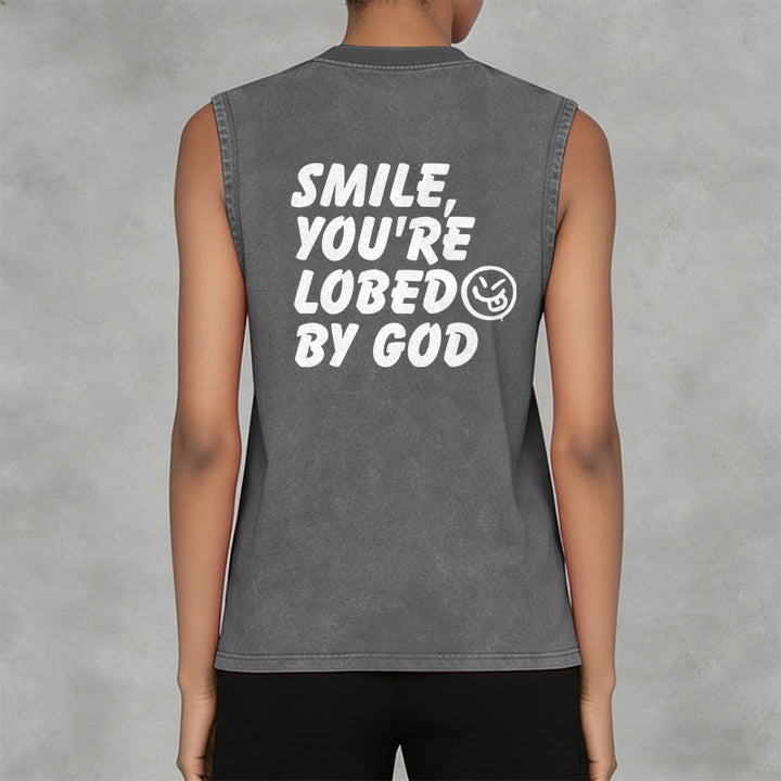 Christianartworkshop Smile You're Loved By God Unisex Washed Tank Top - image 12