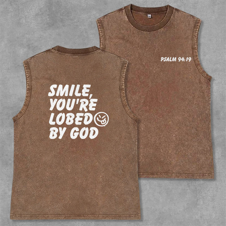 Christianartworkshop Smile You're Loved By God Unisex Washed Tank Top - Brown - 2XL - image 14