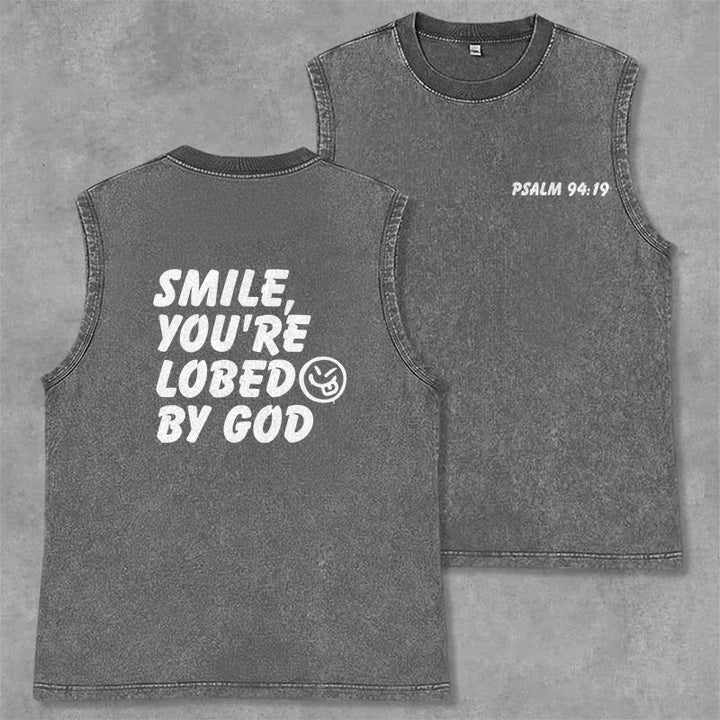 Christianartworkshop Smile You're Loved By God Unisex Washed Tank Top - Grey - 2XL - image 7