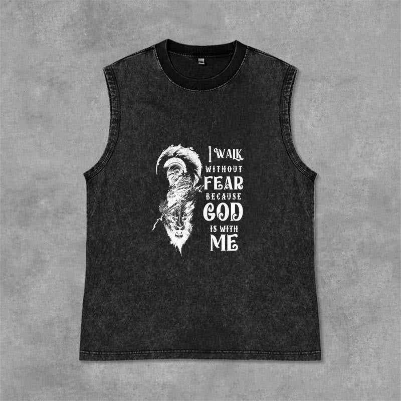 Christianartworkshop I Walk Without Fear God Is With Me Unisex Washed Tank Top - Black - 2XL - image 3