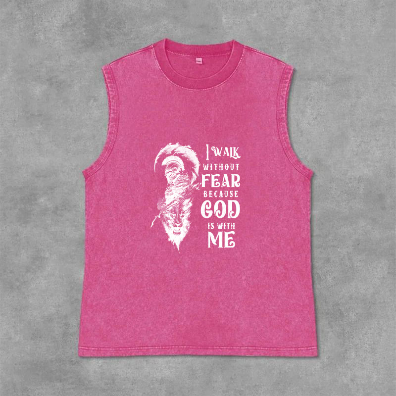 Christianartworkshop I Walk Without Fear God Is With Me Unisex Washed Tank Top - Pink - 2XL - image 12