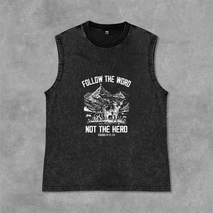 Christianartworkshop Follow The Word Not The Herd Unisex Washed Tank Top - Black - 2XL - image 3