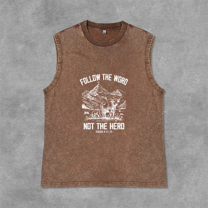 Christianartworkshop Follow The Word Not The Herd Unisex Washed Tank Top - Brown - 2XL - image 0