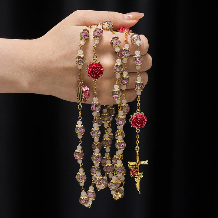 Christianartworkshop Rose Accent Devotion Rosary with Sacred Heart: Gentle Faith for Daily Prayer - Rose Cross - image 10
