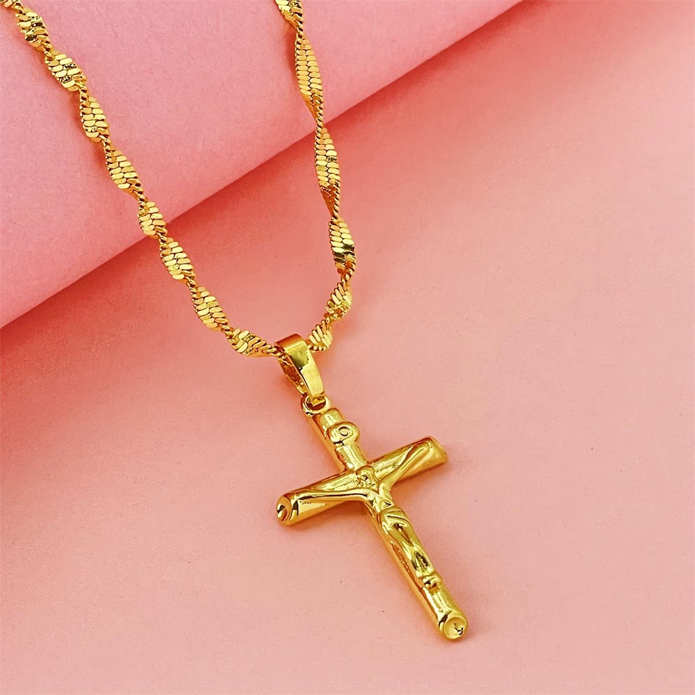 Christianartworkshop Golden-Tone Crucifix Cross Necklace: A Symbol of Christ’s Redemptive Sacrifice - image 3