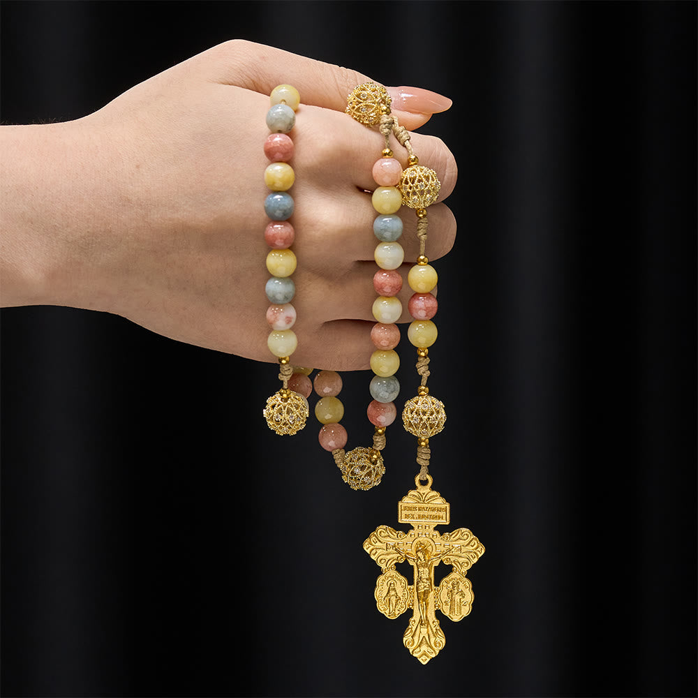 Christianartworkshop Pastel Hue Rosary with Gold Filigree: Enamel Our Lady Medallion Design - image 1