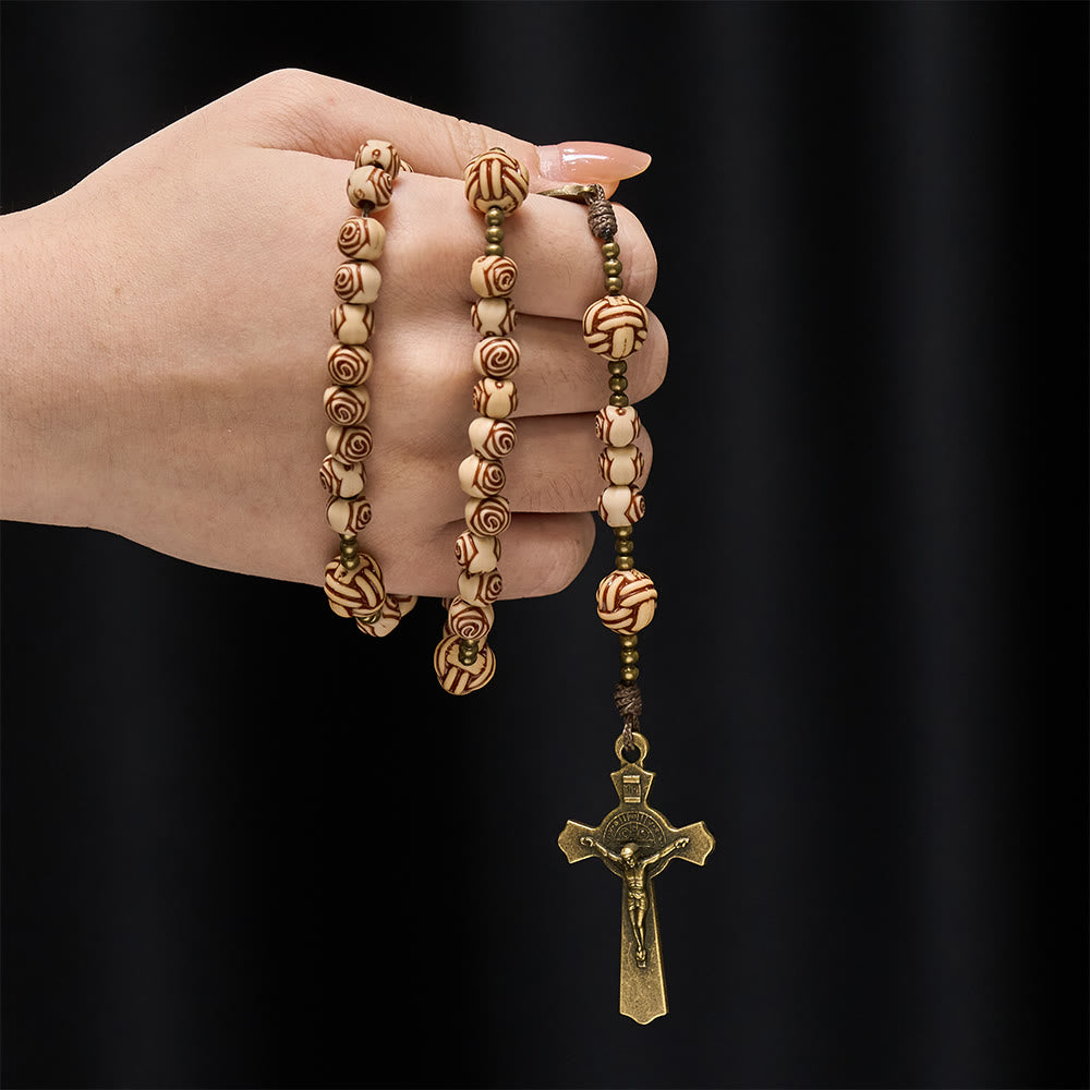 Christianartworkshop Rose-Bead Rosary with Bronze Crucifix: Our Lady Medallion for Devotion - image 1