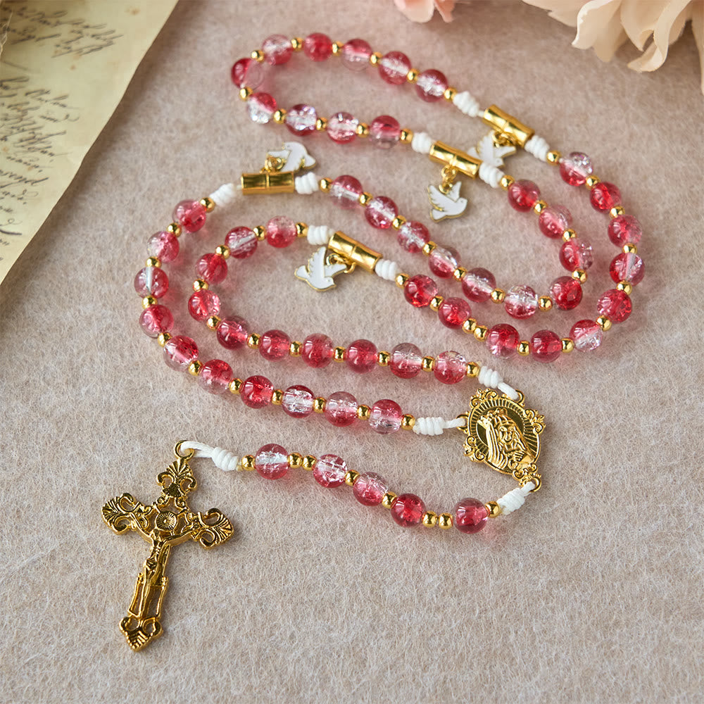 Christianartworkshop Red Glass Bead Holy Spirit Dove Our Lady Rosary: Embody Sacred Love and Vibrant Devotion - image 3