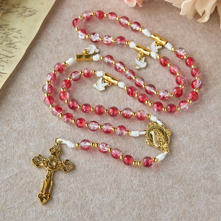 Christianartworkshop Red Glass Bead Holy Spirit Dove Our Lady Rosary: Embody Sacred Love and Vibrant Devotion - image 3