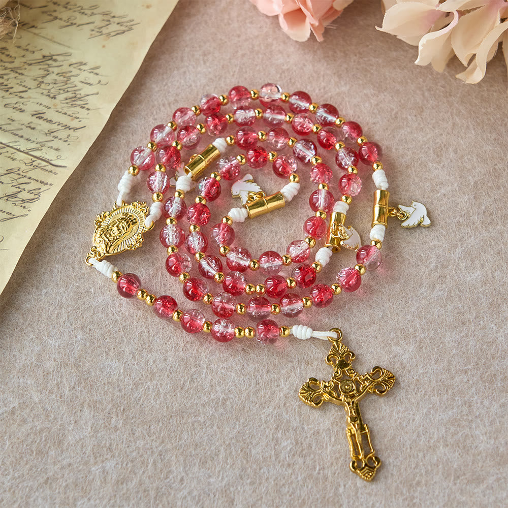 Christianartworkshop Red Glass Bead Holy Spirit Dove Our Lady Rosary: Embody Sacred Love and Vibrant Devotion - image 2