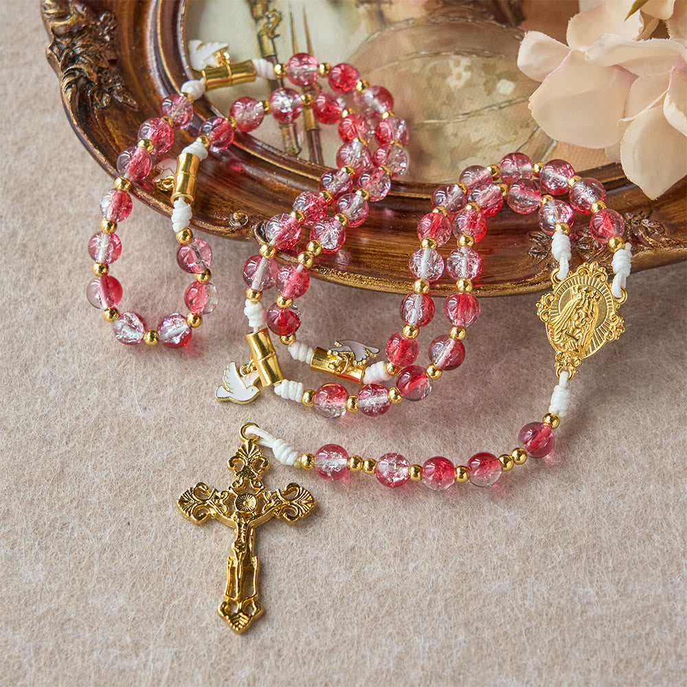 Christianartworkshop Red Glass Bead Holy Spirit Dove Our Lady Rosary: Embody Sacred Love and Vibrant Devotion - image 4