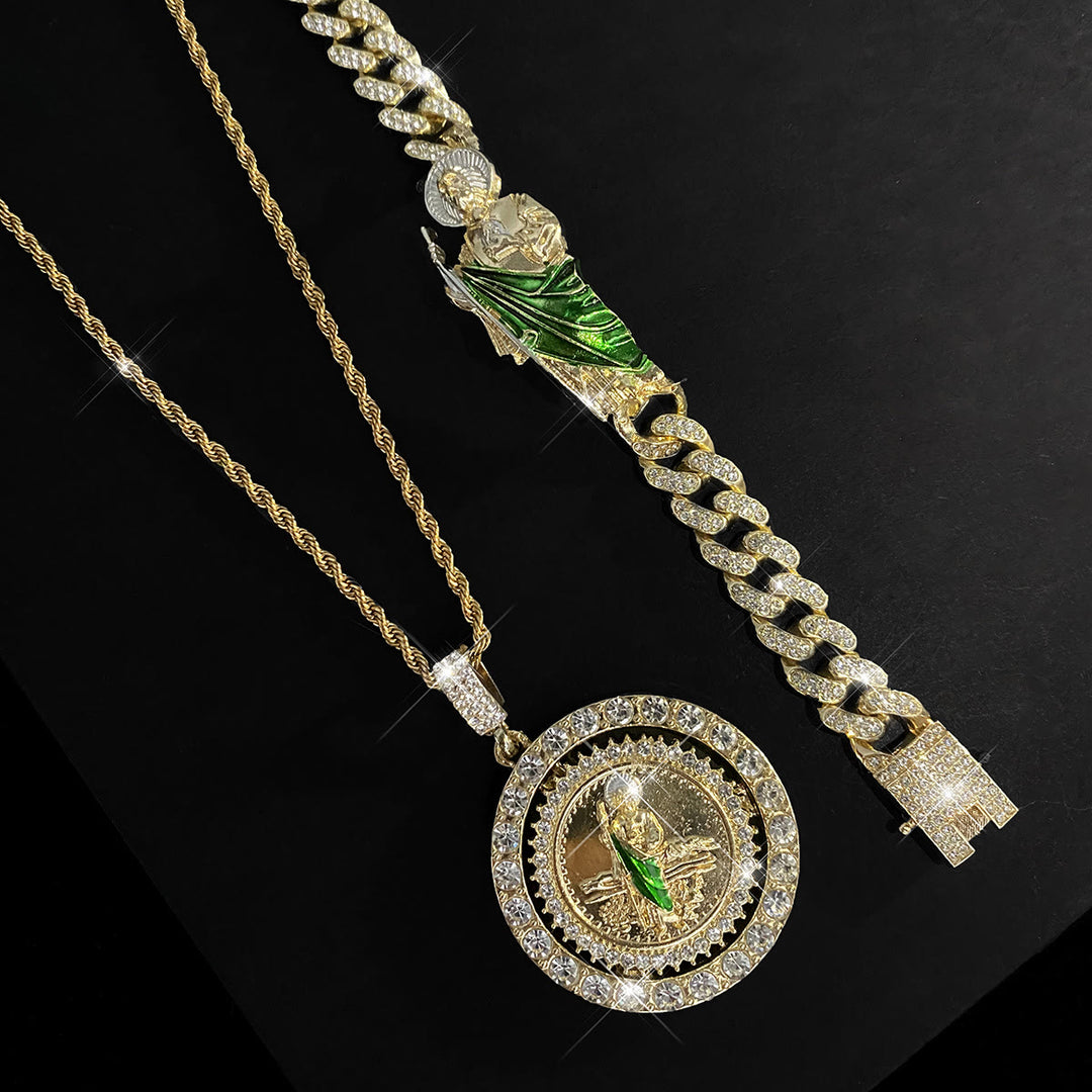 Christianartworkshop St. Jude with Green Robe Zircon Curb Bracelet: A Symbol of Sacred Grace and Protection - Set of 2 - image 11