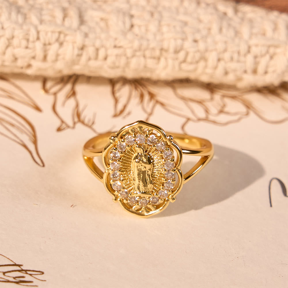 Christianartworkshop Ornate Golden Filigree Our Lady Ring: Merging Elegance with Spiritual Grace - image 1
