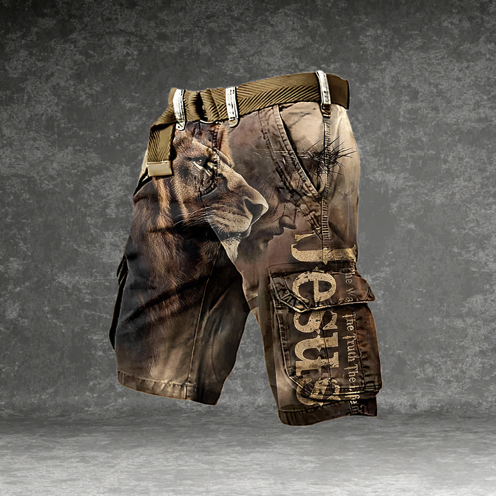 Christianartworkshop Faith and Strength Lion & Jesus Cargo Shorts - 5XL - image 0