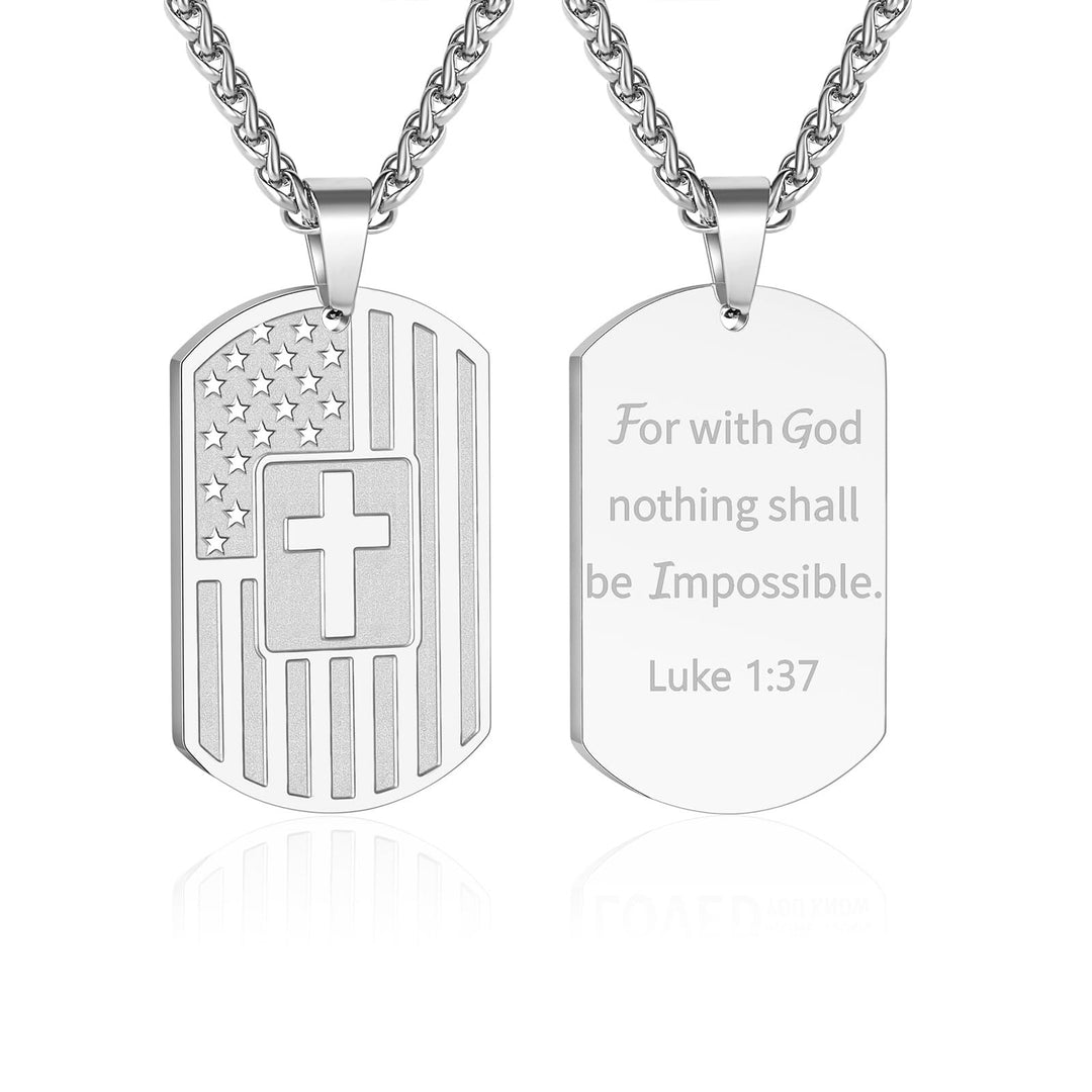 Christianartworkshop American Flag & Cross Double-Sided Scripture Necklace: A Symbol of Sacred Strength and Courage - Silver Luke 1:37 - image 29