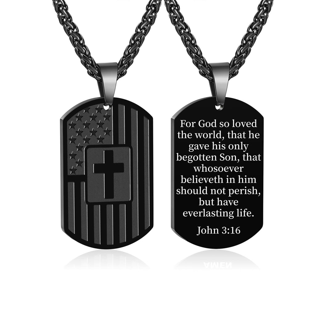 Christianartworkshop American Flag & Cross Double-Sided Scripture Necklace: A Symbol of Sacred Strength and Courage - Black John 3:16 - image 30