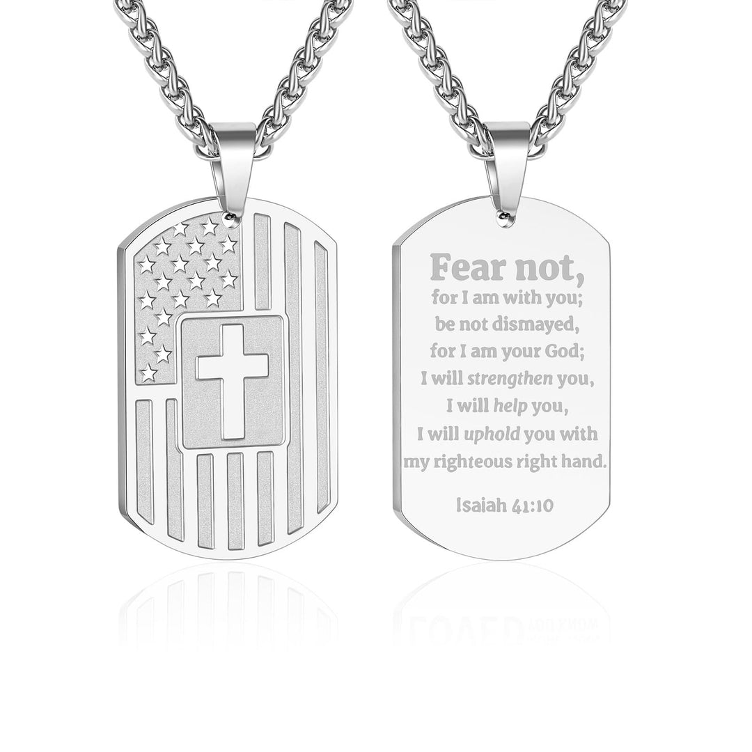 Christianartworkshop American Flag & Cross Double-Sided Scripture Necklace: A Symbol of Sacred Strength and Courage - Silver Isaiah 41:10 - image 26