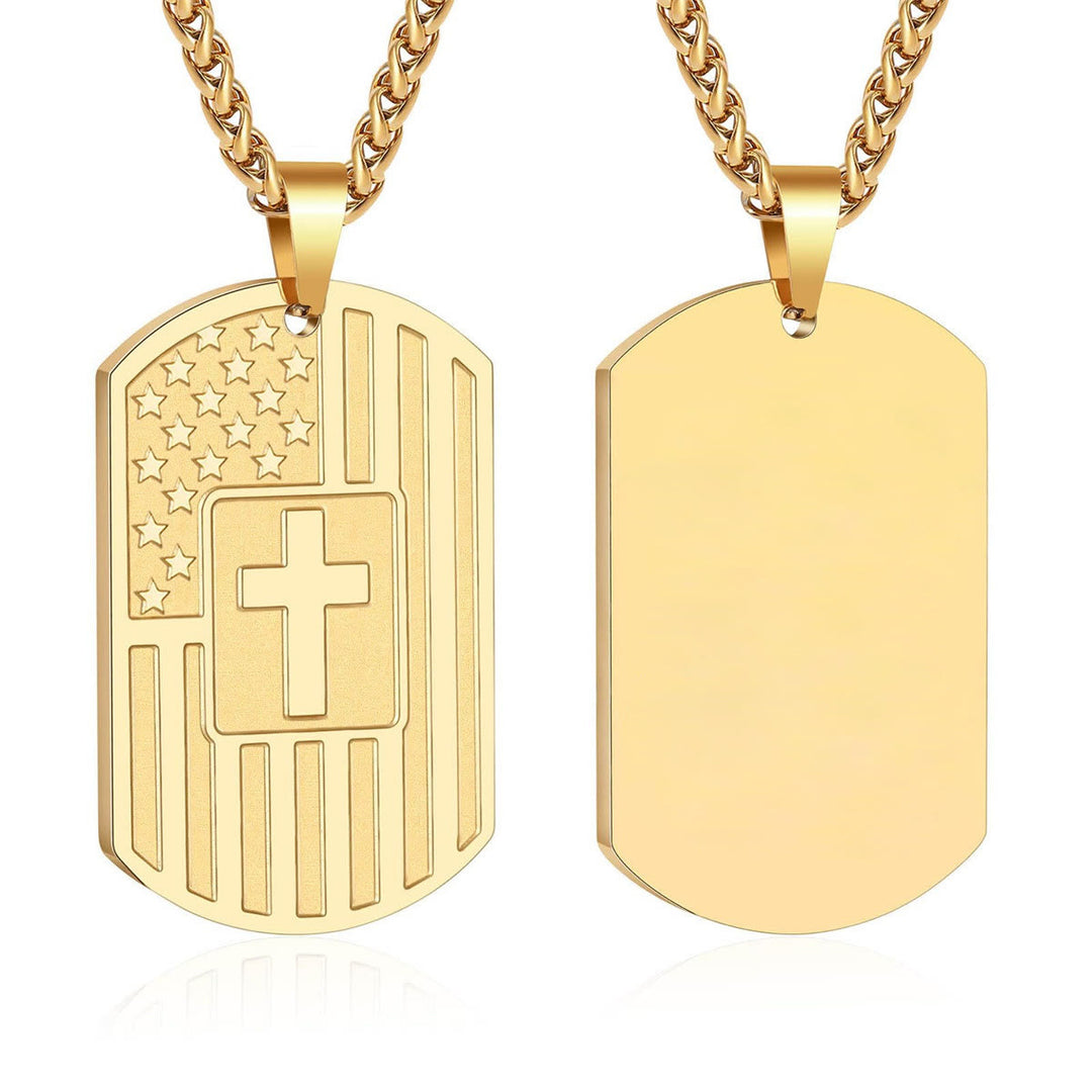Christianartworkshop American Flag & Cross Double-Sided Scripture Necklace: A Symbol of Sacred Strength and Courage - Golden Blank - image 34