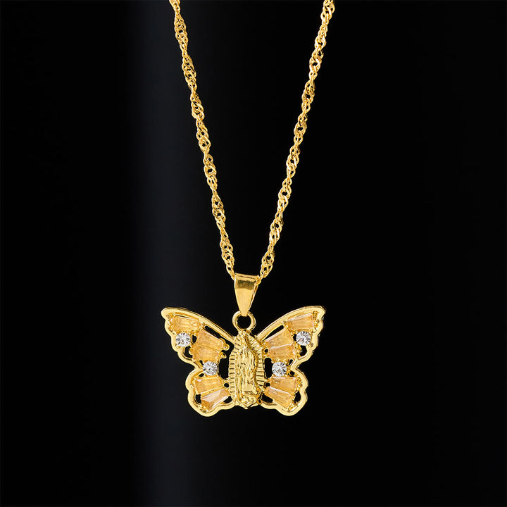 Christianartworkshop Spiritual Rebirth Butterfly Necklace: Our Lady Center & Crystal Wing Twisted Rope Chain - image 8