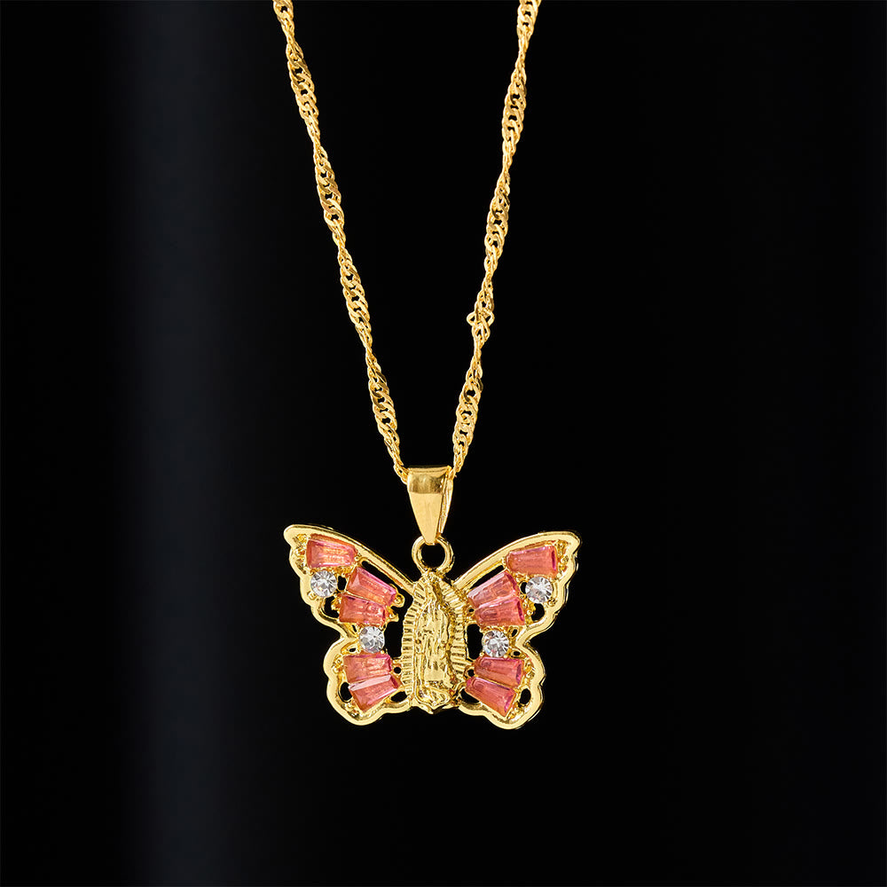 Christianartworkshop Spiritual Rebirth Butterfly Necklace: Our Lady Center & Crystal Wing Twisted Rope Chain - image 5