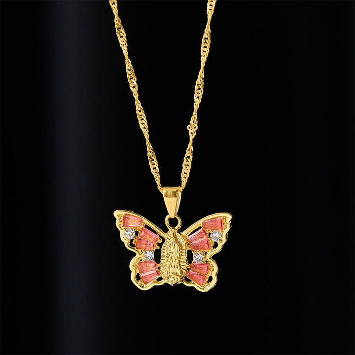 Christianartworkshop Spiritual Rebirth Butterfly Necklace: Our Lady Center & Crystal Wing Twisted Rope Chain - image 5