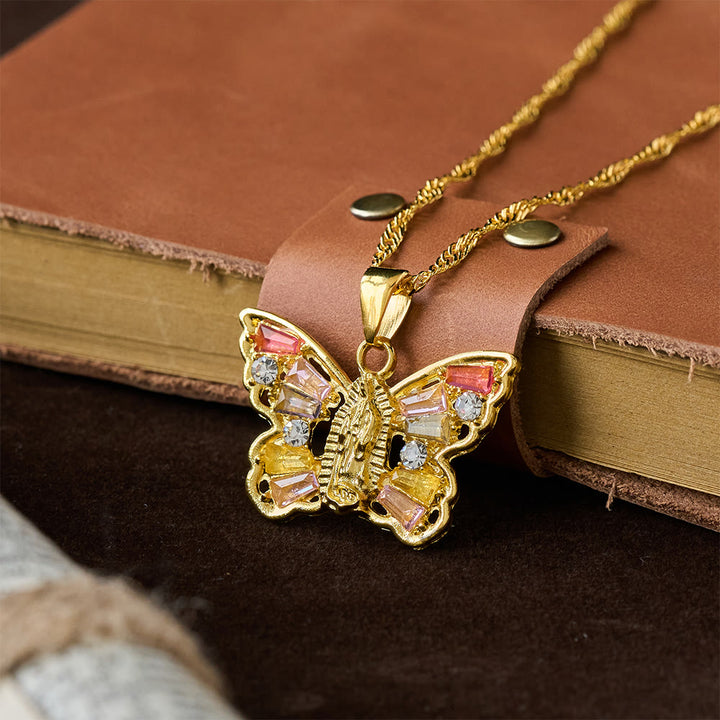 Christianartworkshop Spiritual Rebirth Butterfly Necklace: Our Lady Center & Crystal Wing Twisted Rope Chain - Multicolor - image 9