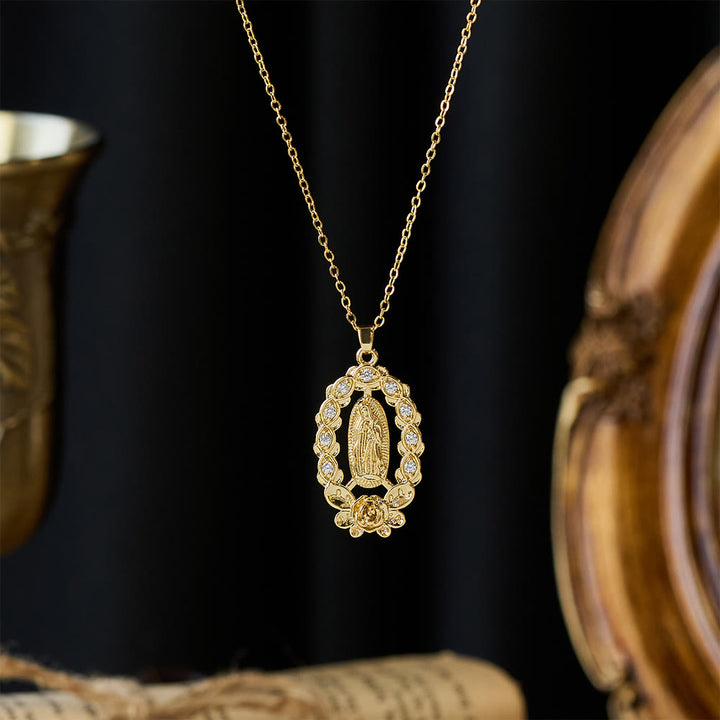 Christianartworkshop Zircon Floral Wreath Our Lady Necklace: A Symbol of Sacred Grace and Protection - image 1