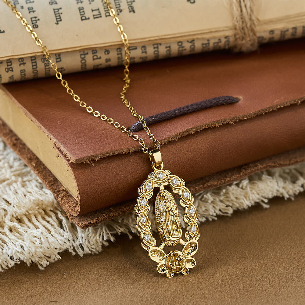 Christianartworkshop Zircon Floral Wreath Our Lady Necklace: A Symbol of Sacred Grace and Protection - Our Lady - image 0
