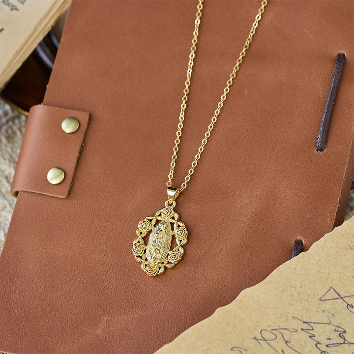 Christianartworkshop Rose-Wreathed Our Lady Pendant Necklace: A Symbol of Sacred Grace and Protection - image 2