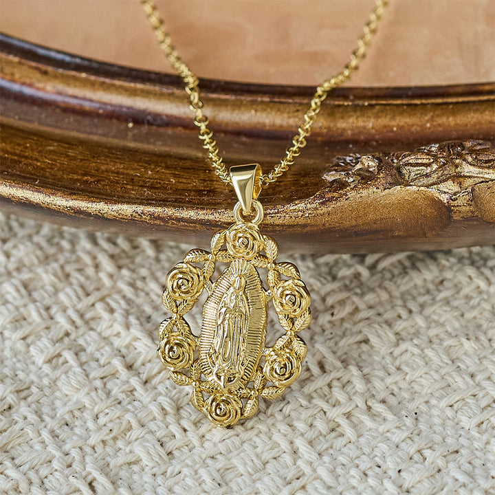 Christianartworkshop Rose-Wreathed Our Lady Pendant Necklace: A Symbol of Sacred Grace and Protection - image 3