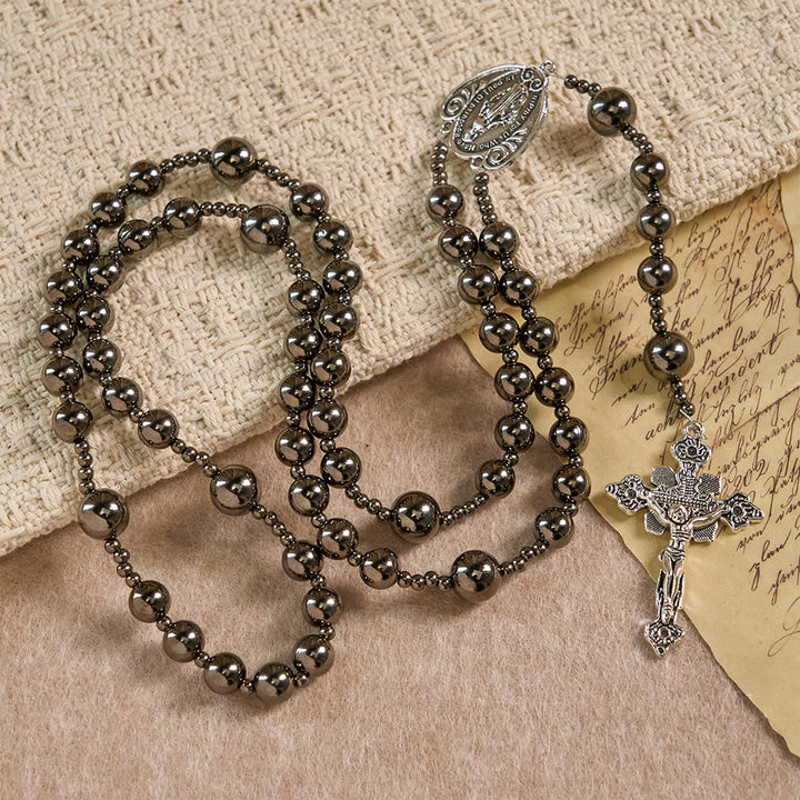 Christianartworkshop Antique Silver Tone Battle Bead Rosary: A Symbol of Grace in Every Prayer - Our Lady & Crucifix - image 0