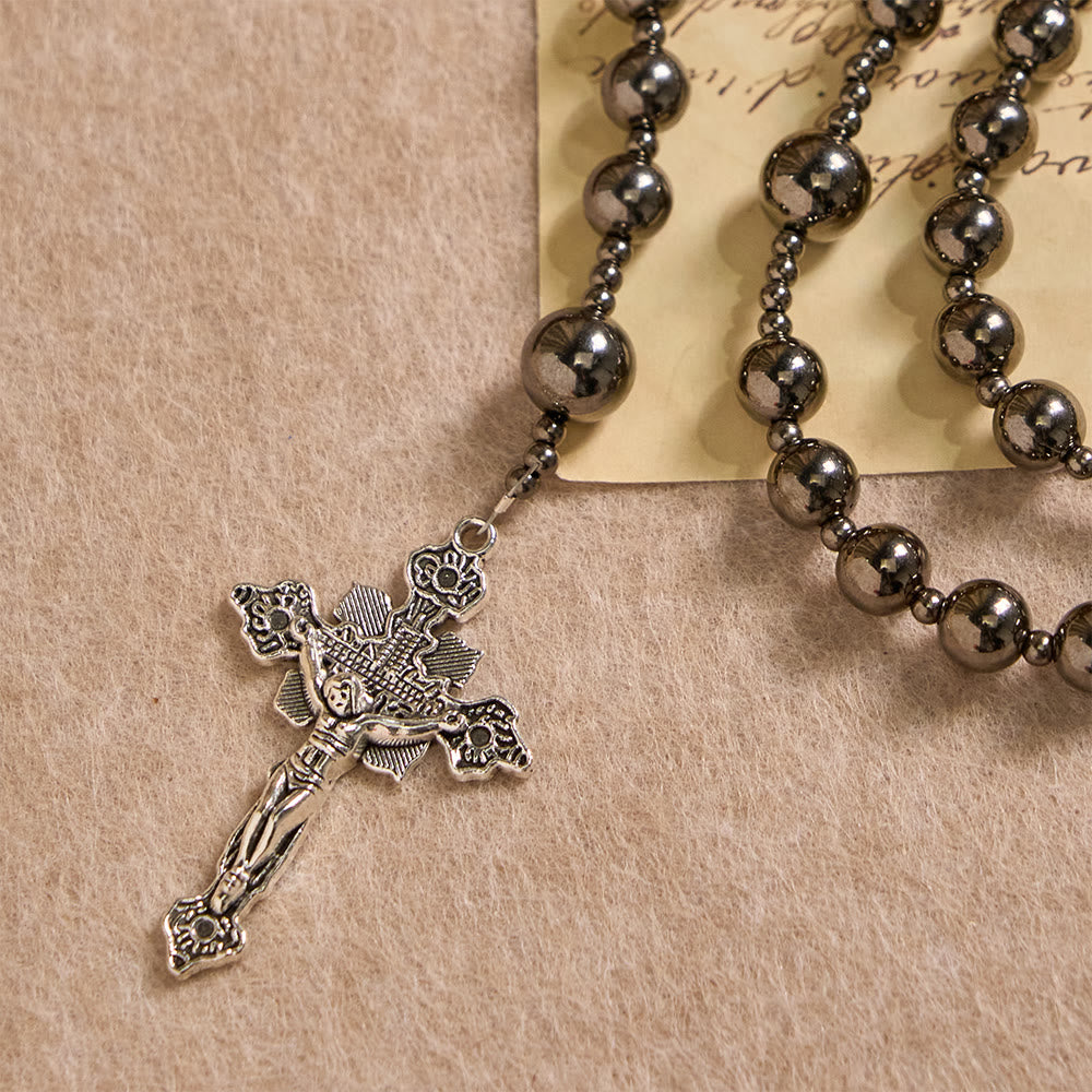 Christianartworkshop Antique Silver Tone Battle Bead Rosary: A Symbol of Grace in Every Prayer - image 6