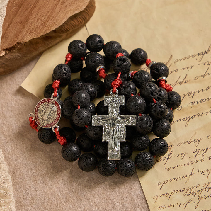 Christianartworkshop Volcanic Stone Byzantine Rosary with St. Benedict & San Damiano Crucifix - image 4