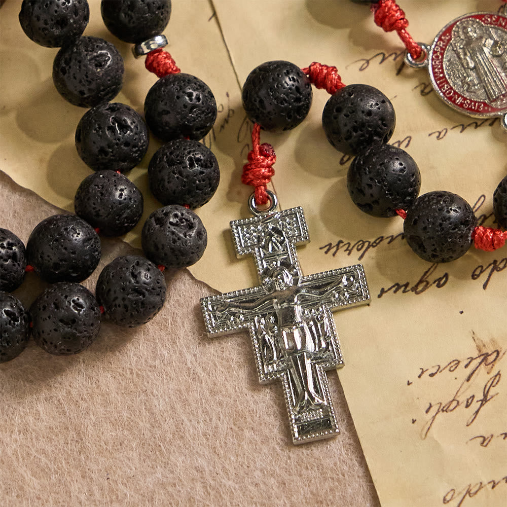 Christianartworkshop Volcanic Stone Byzantine Rosary with St. Benedict & San Damiano Crucifix - image 7