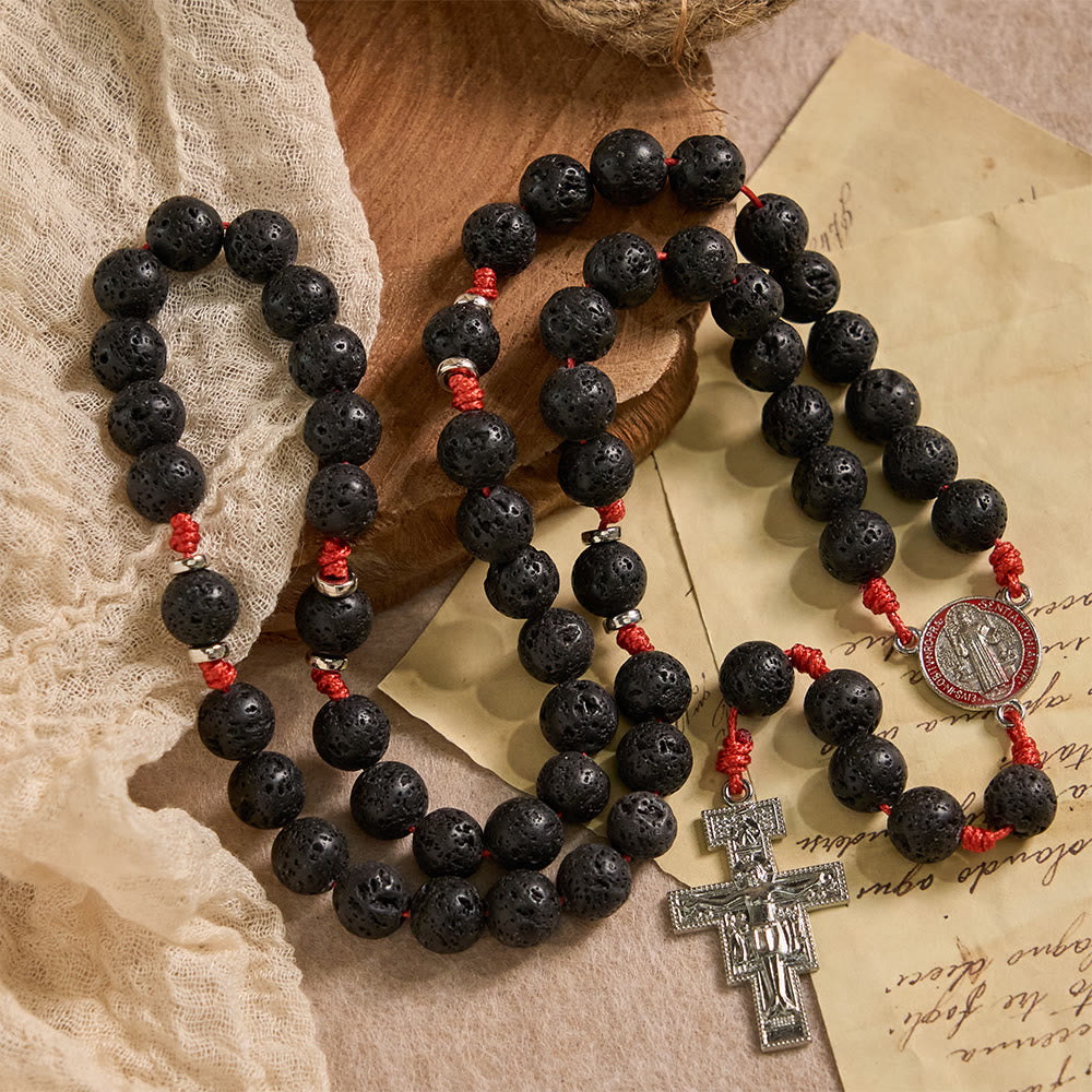 Christianartworkshop Volcanic Stone Byzantine Rosary with St. Benedict & San Damiano Crucifix - St.Benedict & Crucifix - image 0