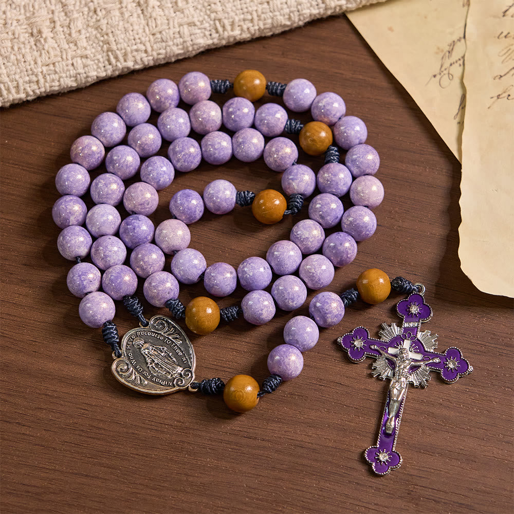 Christianartworkshop Purple Glass Devotion Rosary with Our Lady Medal & Crucifix - Our Lady & Crucifix - image 0