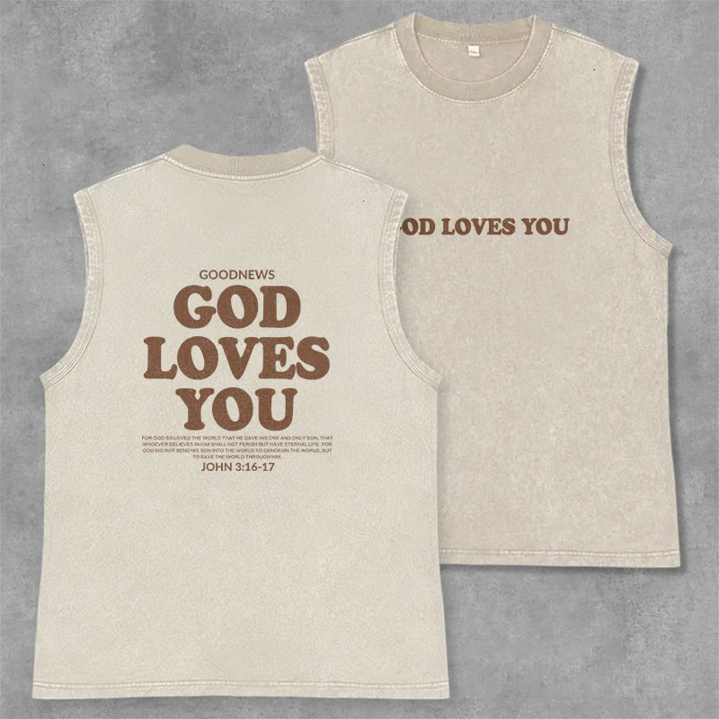 Christianartworkshop God Loves You Unisex Washed Tank Top - Beige - 2XL - image 8