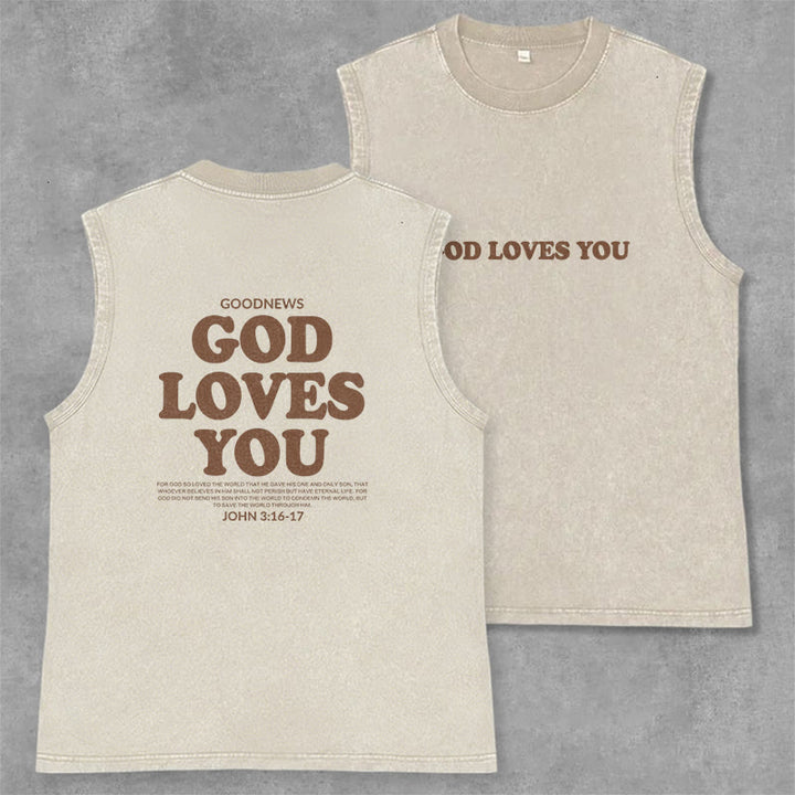 Christianartworkshop God Loves You Unisex Washed Tank Top - Beige - 2XL - image 8