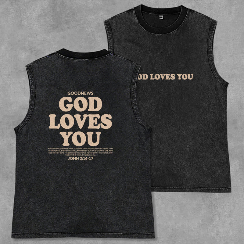 Christianartworkshop God Loves You Unisex Washed Tank Top - Black - 2XL - image 0
