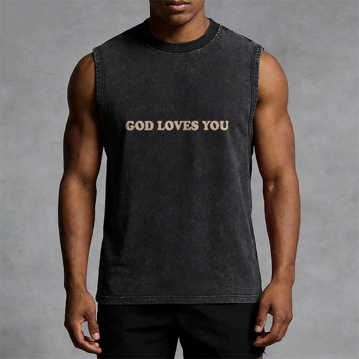 Christianartworkshop God Loves You Unisex Washed Tank Top - image 3
