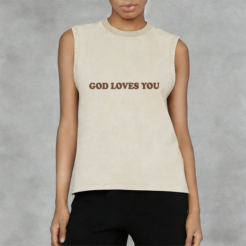 Christianartworkshop God Loves You Unisex Washed Tank Top - image 12