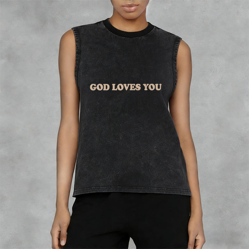 Christianartworkshop God Loves You Unisex Washed Tank Top - image 5