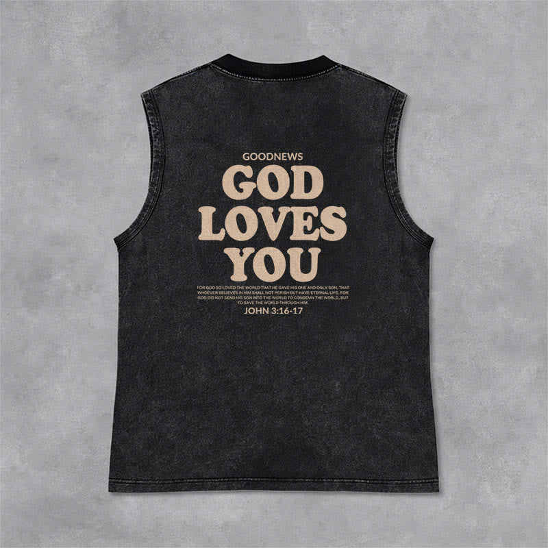 Christianartworkshop God Loves You Unisex Washed Tank Top - image 6