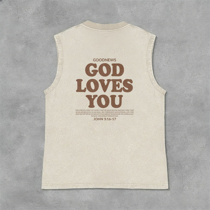 Christianartworkshop God Loves You Unisex Washed Tank Top - image 13