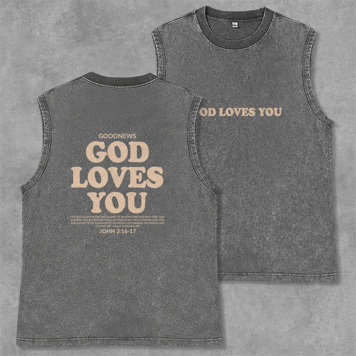 Christianartworkshop God Loves You Unisex Washed Tank Top - Grey - 2XL - image 15