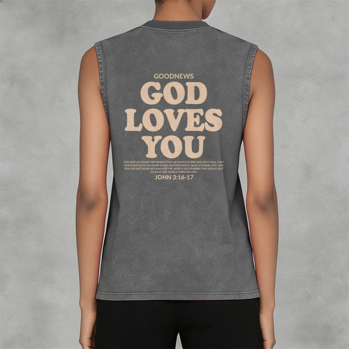 Christianartworkshop God Loves You Unisex Washed Tank Top - image 18