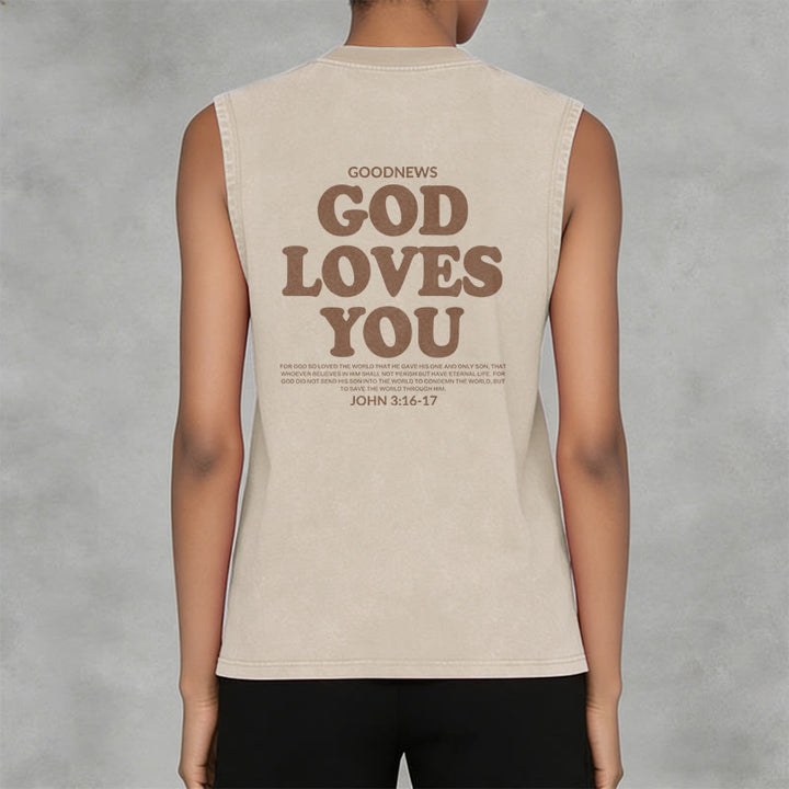 Christianartworkshop God Loves You Unisex Washed Tank Top - image 11